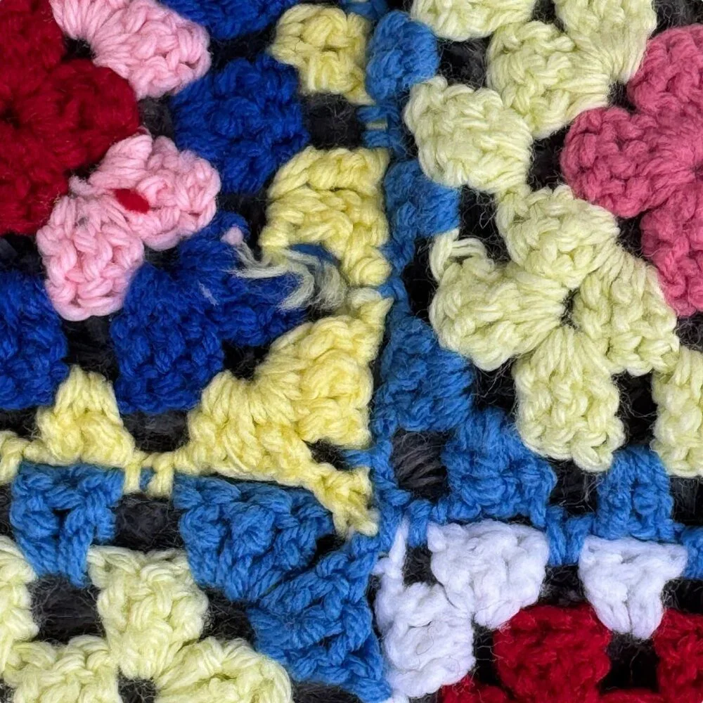 Handmade Crochet Granny Square Throw Afghan 38.5 X 49.5 inch Multi-Color Blanket